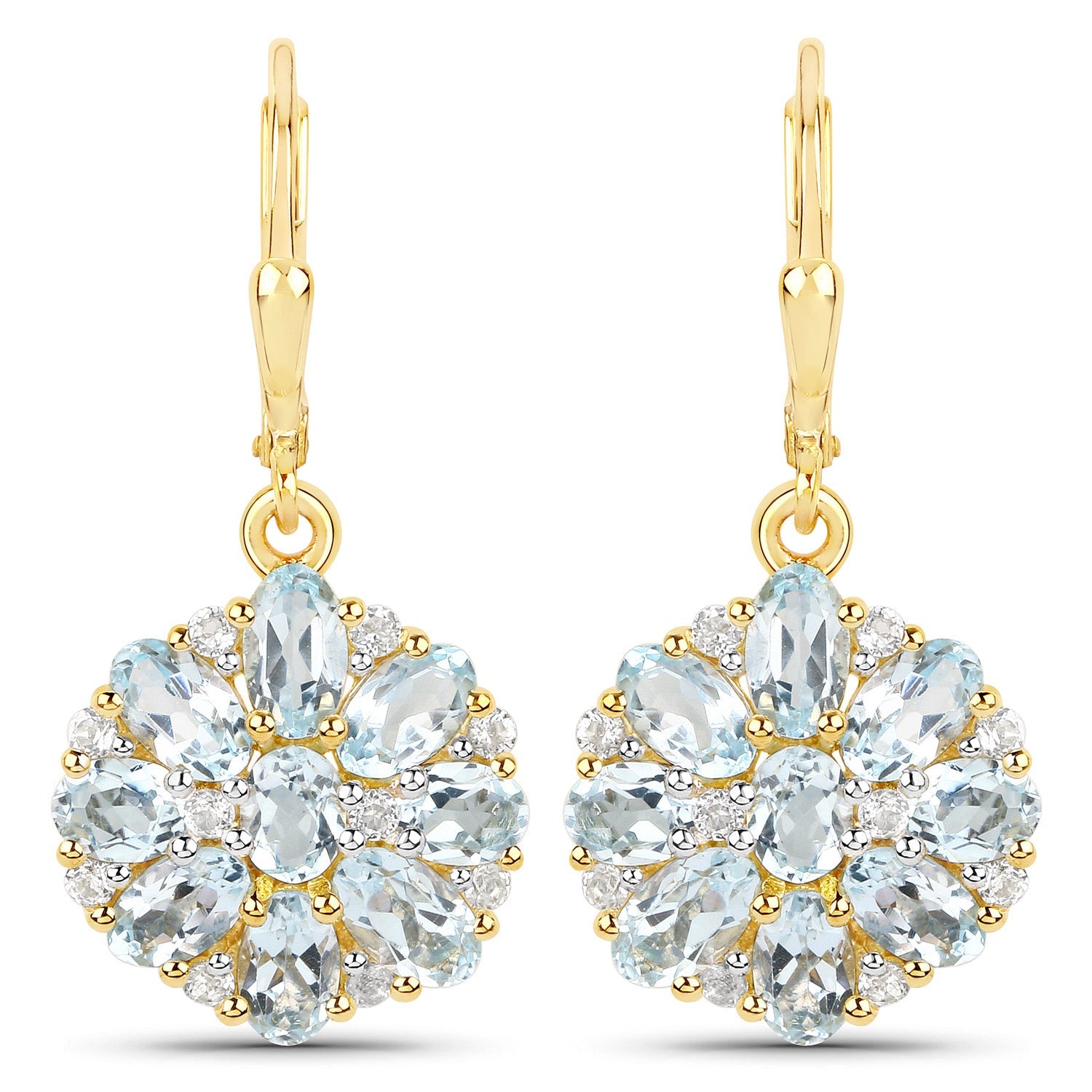 18K Yellow Gold Plated 4.58 Carat Genuine Blue Topaz and White Topaz .925 Sterling Silver Earrings by Bids.com