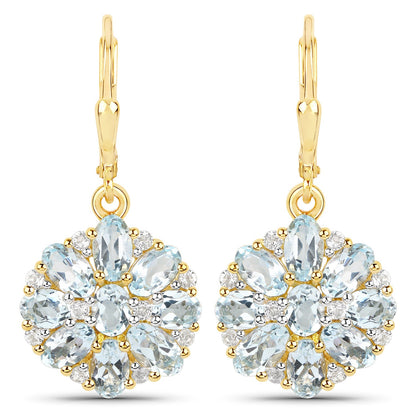 18K Yellow Gold Plated 4.58 Carat Genuine Blue Topaz and White Topaz .925 Sterling Silver Earrings by Bids.com