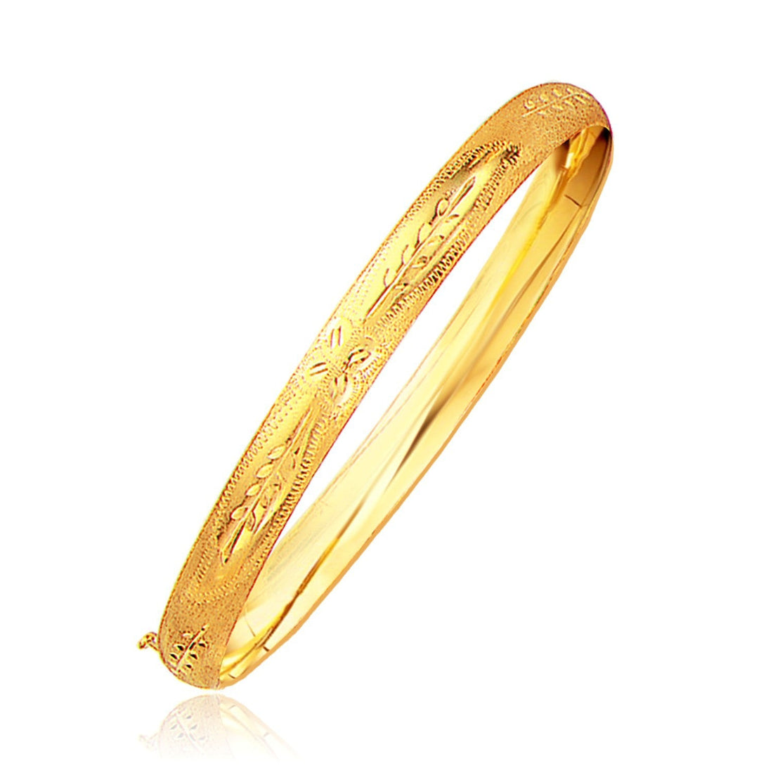 Classic Floral Carved Bangle in 14k Yellow Gold (6.0mm) by Bids.com