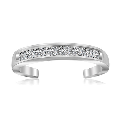 Sterling Silver Rhodium Finished Toe Ring with White Tone Cubic Zirconia Accents by Bids.com