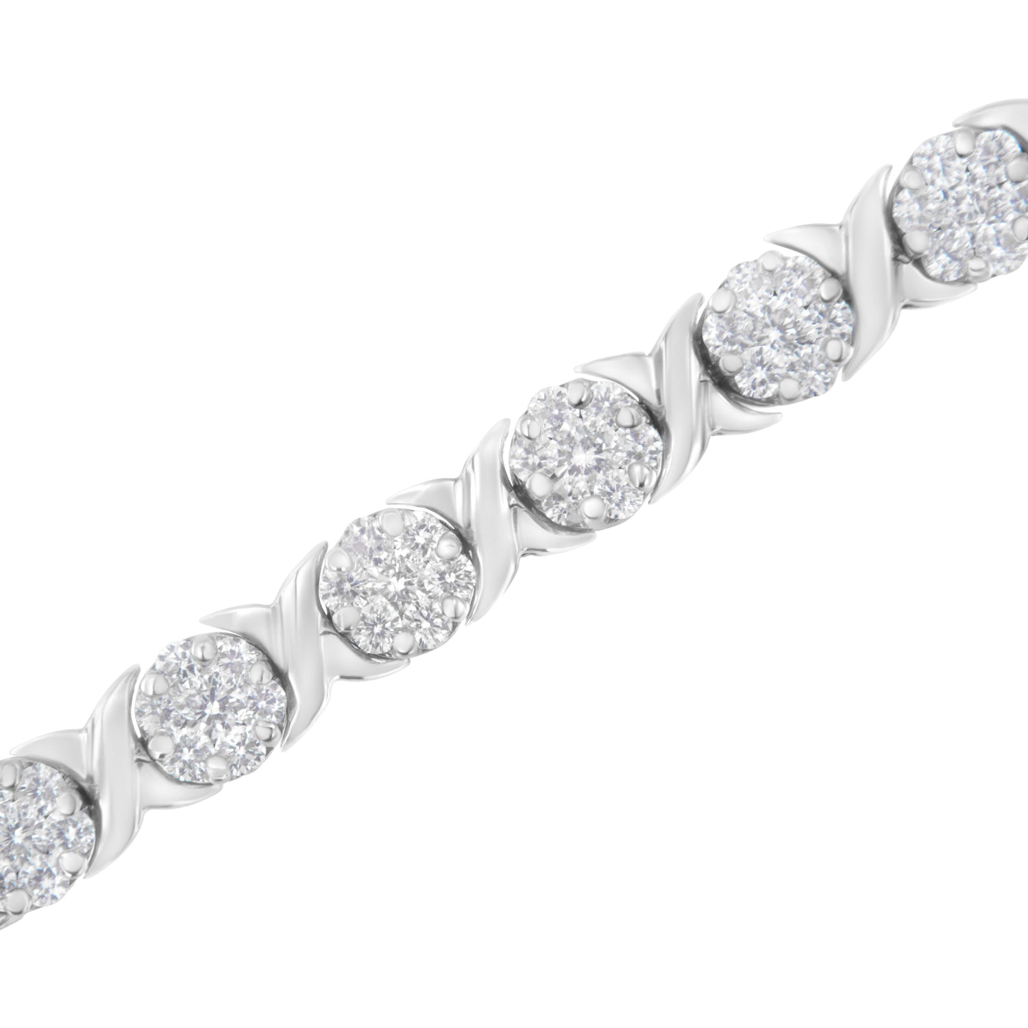 14K White Gold 4 7/8 Cttw Round Brilliant-Cut Diamond Round Cluster &amp; X-Link 7" Tennis Bracelet (I-J Color, SI2-I1 Clarity) by Bids.com