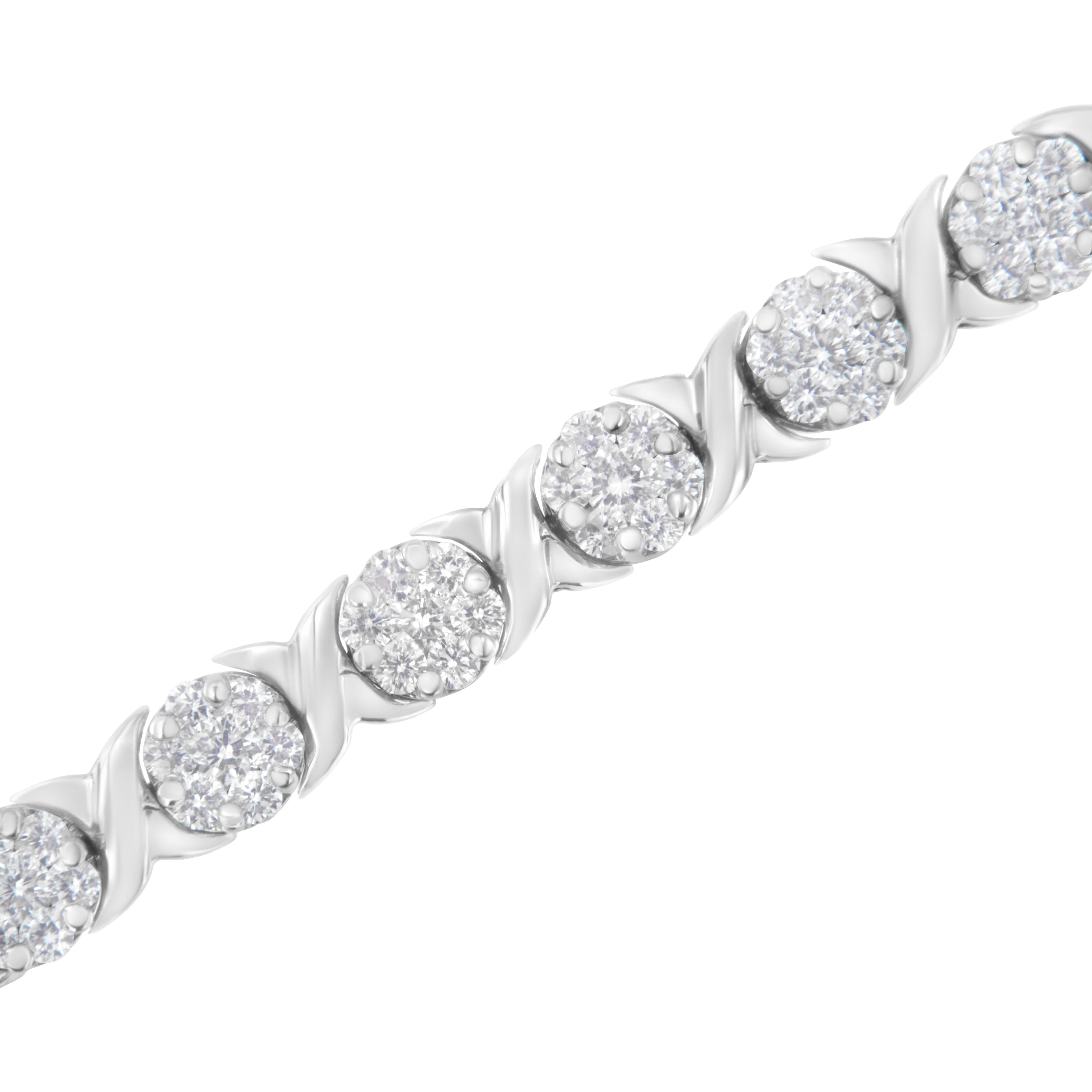 14K White Gold 4 7/8 Cttw Round Brilliant-Cut Diamond Round Cluster &amp; X-Link 7" Tennis Bracelet (I-J Color, SI2-I1 Clarity) by Bids.com