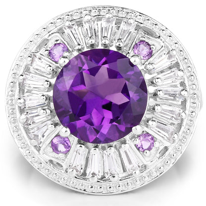 5.58 Carat Genuine Amethyst and White Topaz .925 Sterling Silver Ring by Bids.com