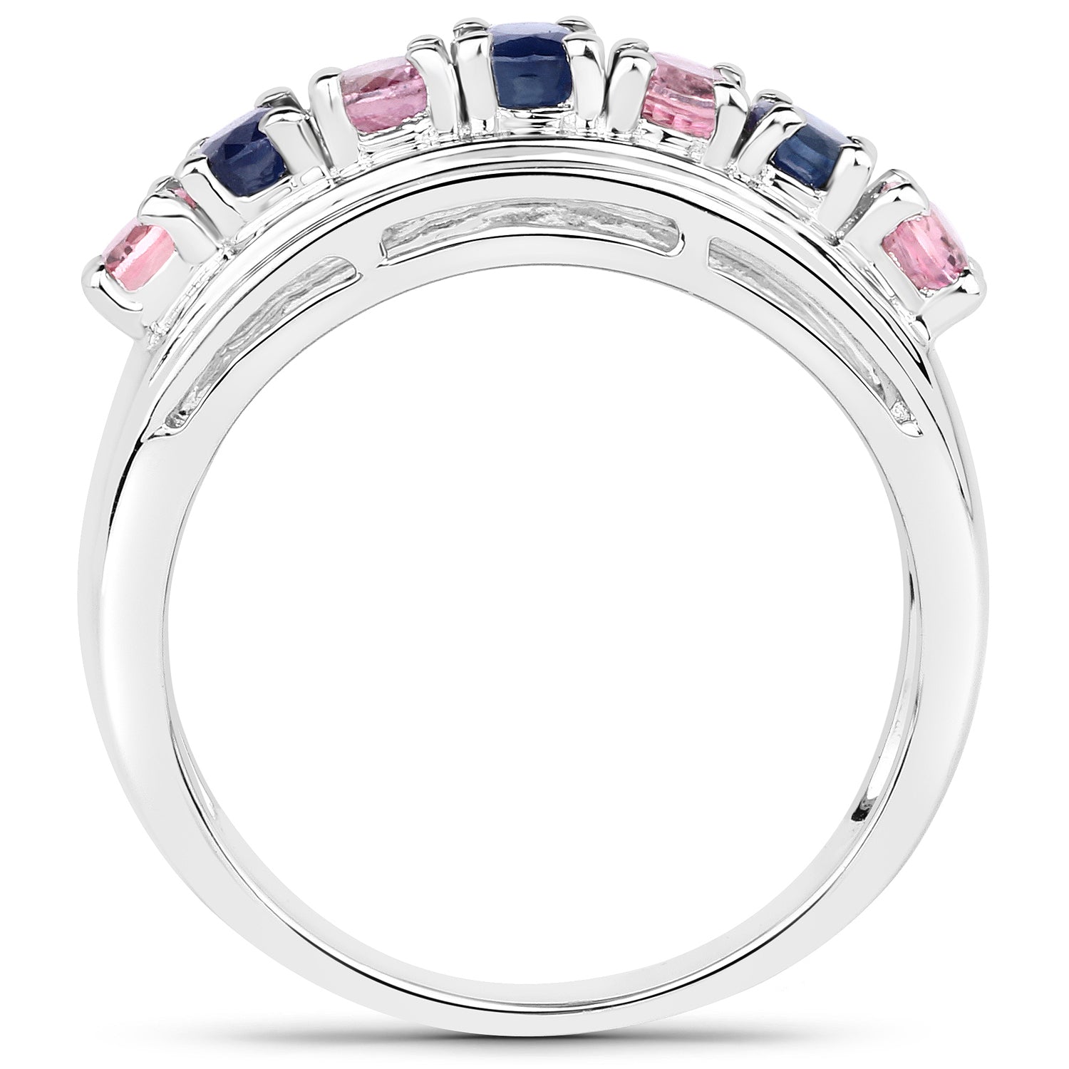 1.40 Carat Genuine Pink Sapphire and Blue Sapphire .925 Sterling Silver Ring  DestGlow