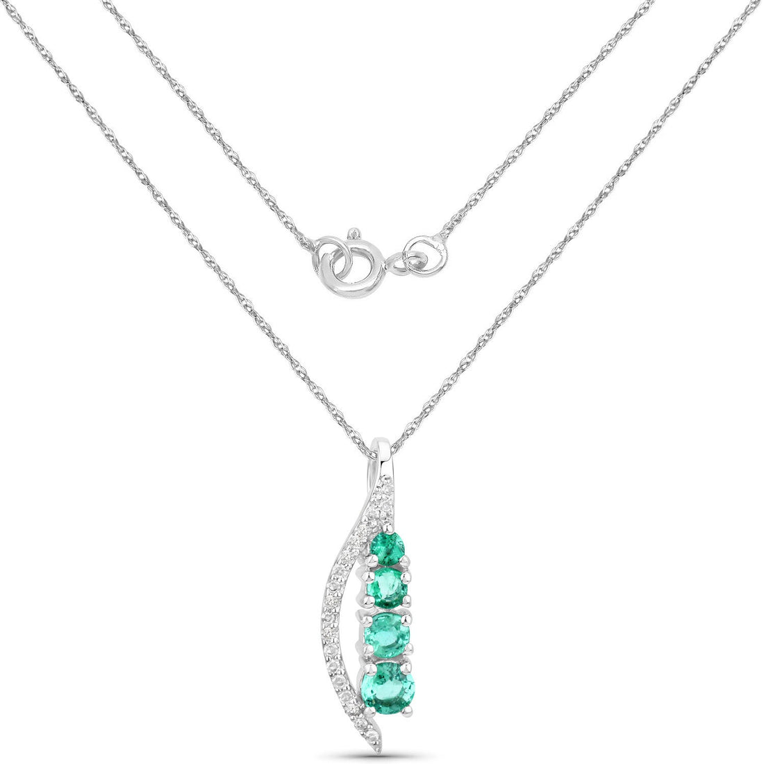 0.34 Carat Genuine Zambian Emerald and White Diamond 14K White Gold Pendant by Bids.com