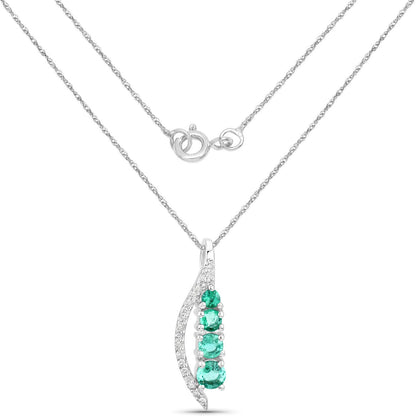 0.34 Carat Genuine Zambian Emerald and White Diamond 14K White Gold Pendant by Bids.com