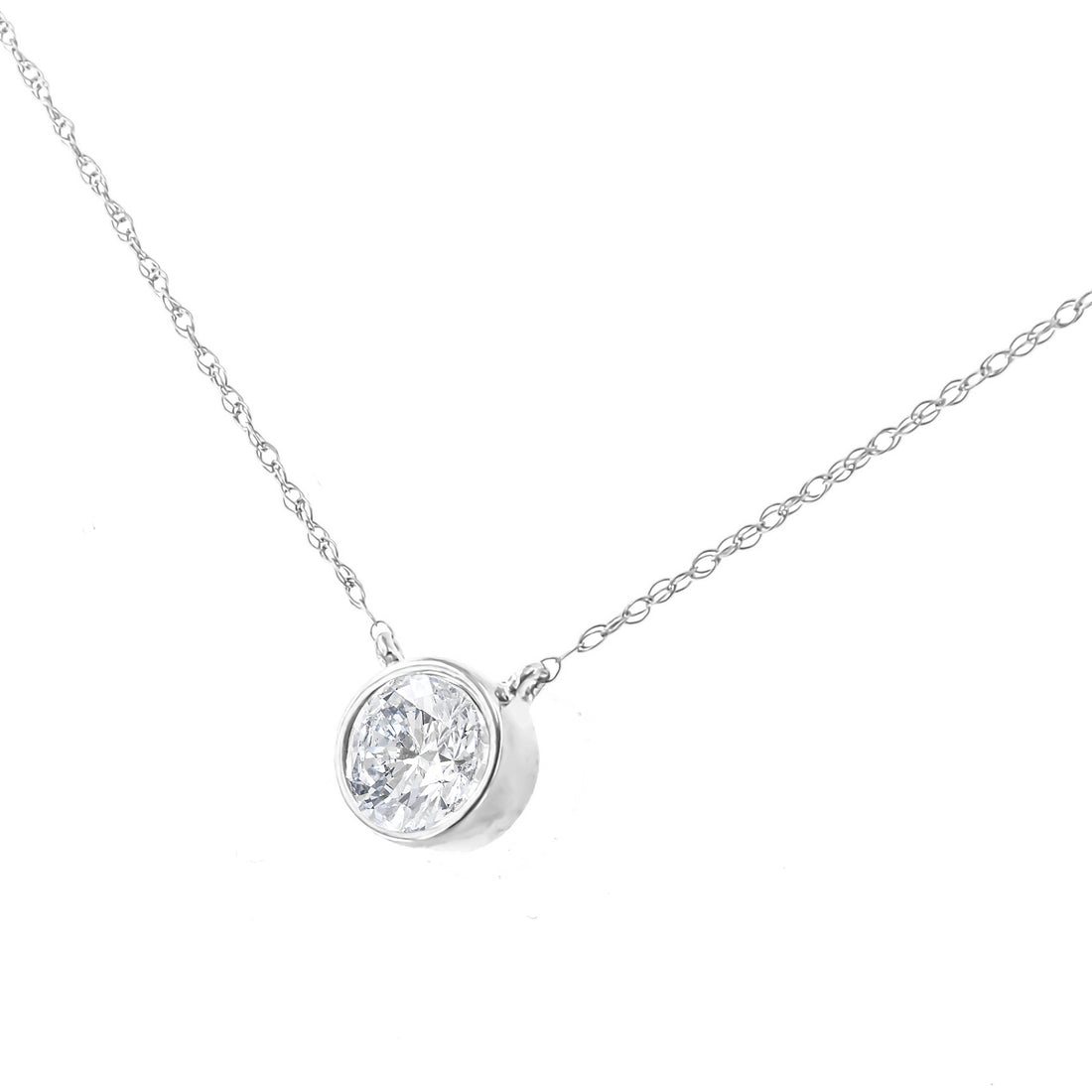 .925 Sterling Silver 1/10 Cttw Round-Cut Diamond Bezel 18" Pendant Necklace (J-K Color, I1-I2 Clarity) by Bids.com
