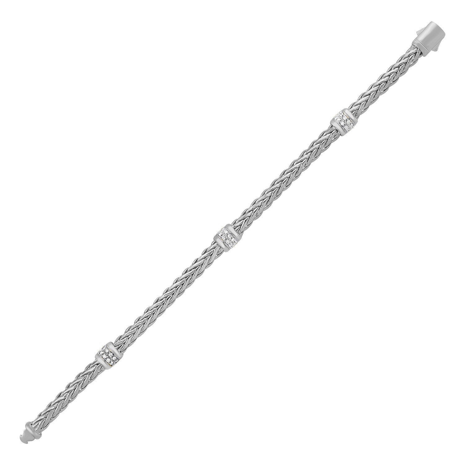 Polished Woven Rope Bracelet with Diamond Accents in 14k White Gold by Bids.com