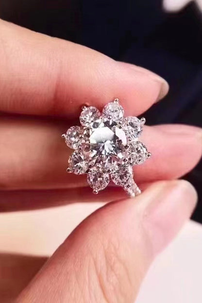 1 Carat Brilliant Round Cut Sparkala™ Platinum Over Pure Sterling Silver Flower Ring by Sparkala