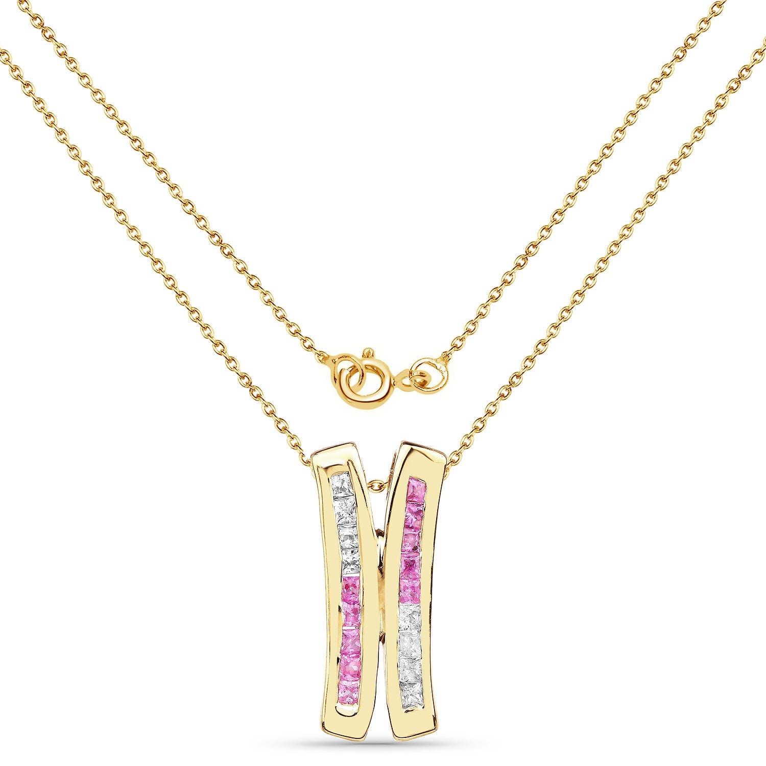 14K Yellow Gold Plated 1.08 Carat Genuine Pink Sapphire and White Sapphire .925 Sterling Silver Pendant by Bids.com