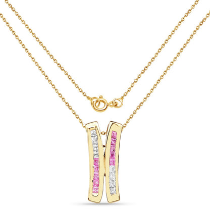 14K Yellow Gold Plated 1.08 Carat Genuine Pink Sapphire and White Sapphire .925 Sterling Silver Pendant by Bids.com