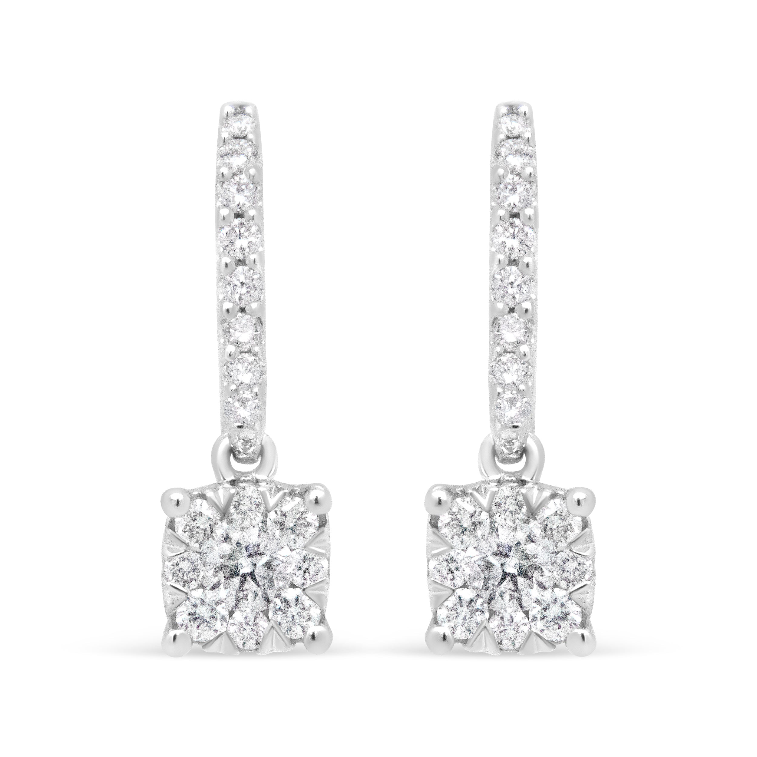 14K White 1/2 Cttw Round Diamond Halo Dangle Hook Earring - (H-I Color, SI2-I1 Clarity) by Bids.com