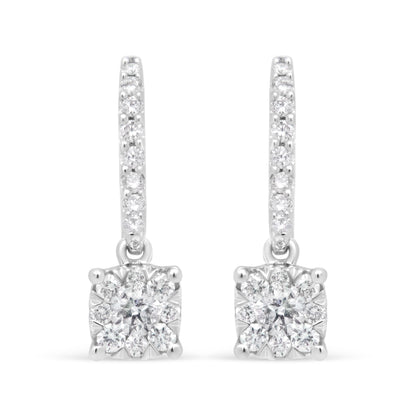 14K White 1/2 Cttw Round Diamond Halo Dangle Hook Earring - (H-I Color, SI2-I1 Clarity) by Bids.com