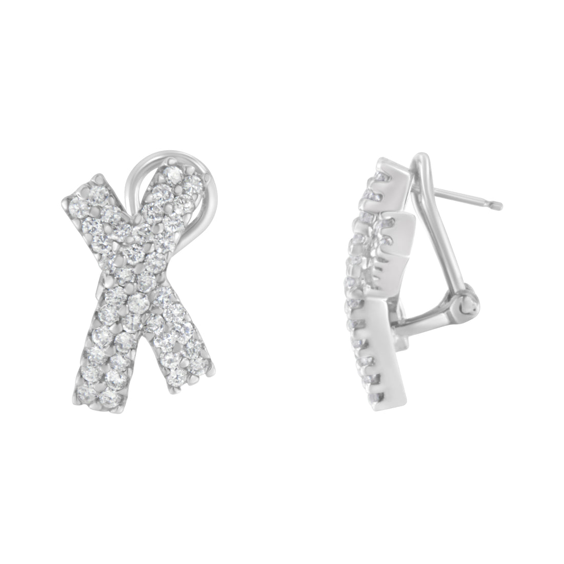 14K White Gold 2.0 Cttw Round-Brilliant Cut Diamond Domed X Shaped Omega Back Stud Earrings (H-I Color, I1-I2 Clarity) by Bids.com
