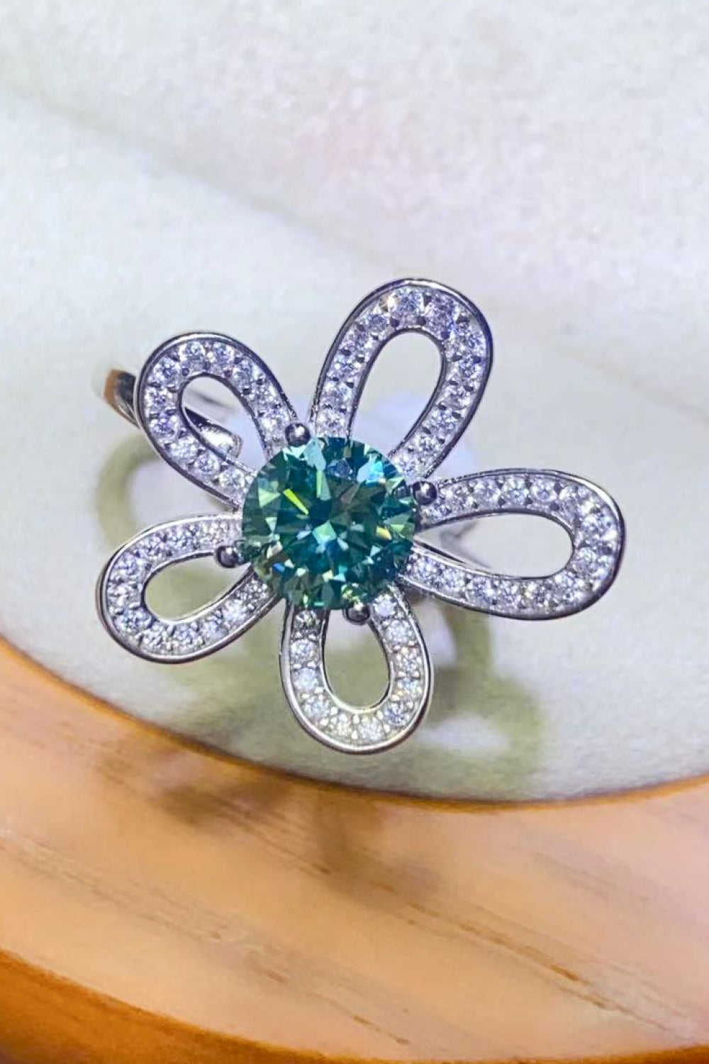 1 Carat Green Sparkala™ Flower Shape Open Ring - DestGlow
