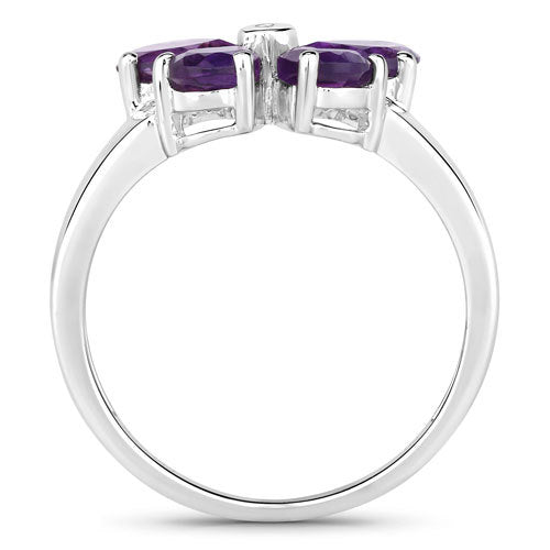 1.35 Carat Genuine Amethyst and Created White Sapphire .925 Sterling Silver Ring by Bids.com