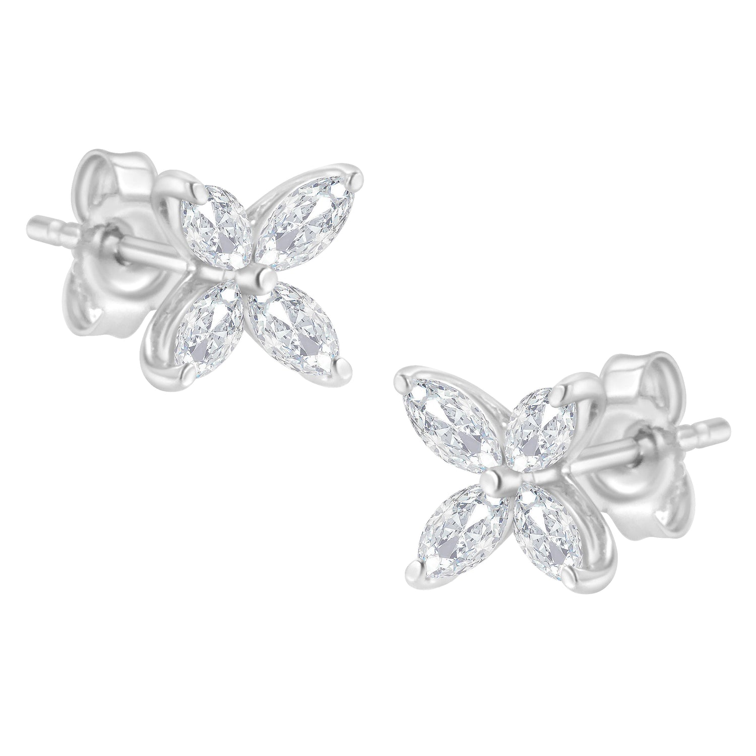 14K White Gold 1/2 Cttw Marquise Diamond 8 Stone Floral Leaf Stud Earrings (H-I Color, SI1-SI2 Clarity) by Bids.com