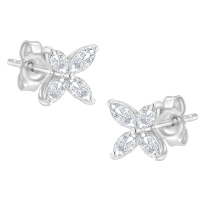 14K White Gold 1/2 Cttw Marquise Diamond 8 Stone Floral Leaf Stud Earrings (H-I Color, SI1-SI2 Clarity) by Bids.com