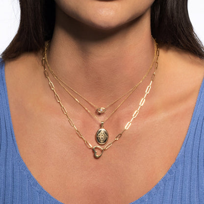 14k Yellow Gold Heart Element Paperclip Necklace by Bids.com