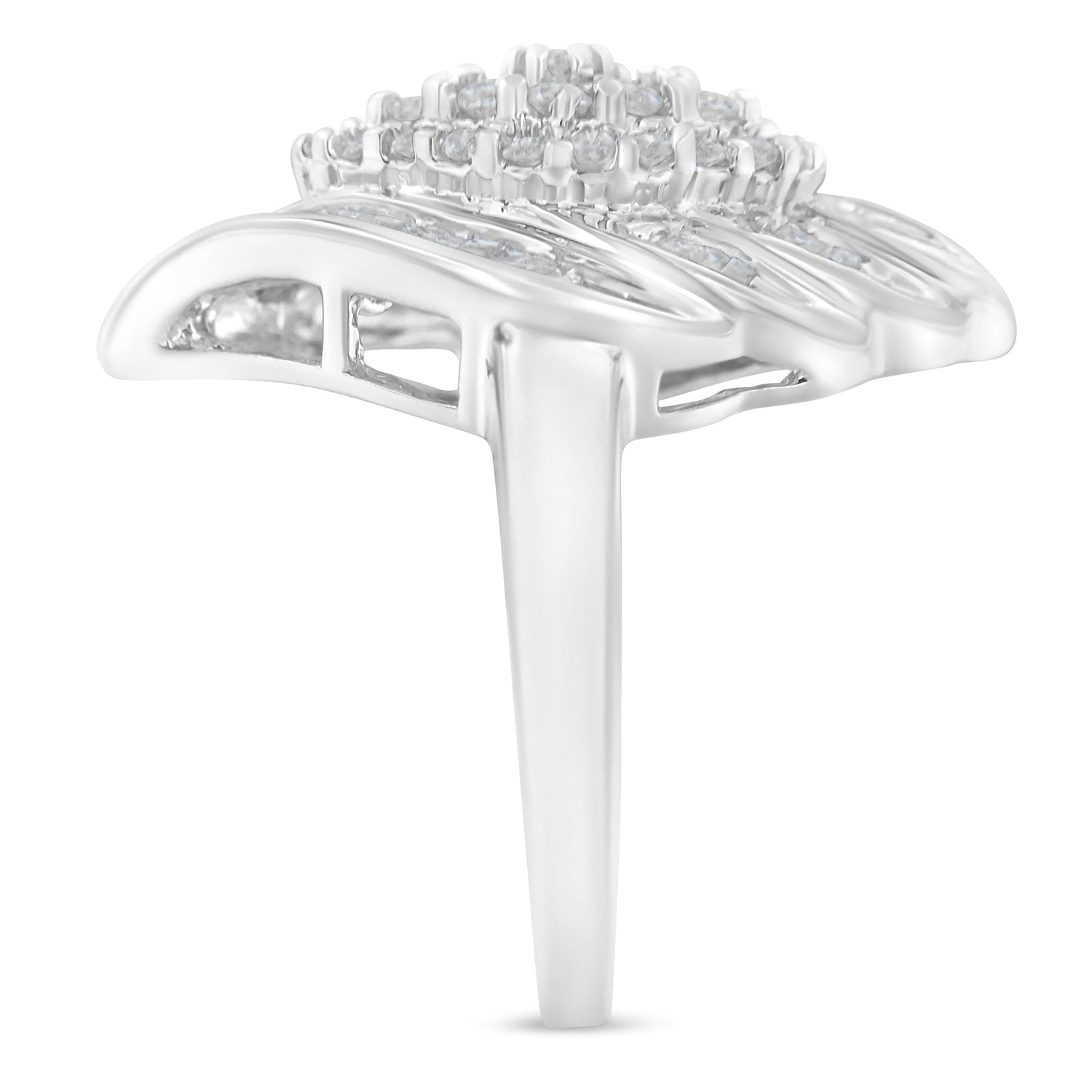 .925 Sterling Silver Â¾ Cttw Round and Baguette Cut Diamond Stair-Stepped Cluster Waterfall Cocktail Ring (I-J Color, I2-I3 Clarity) - Size 6 by Bids.com