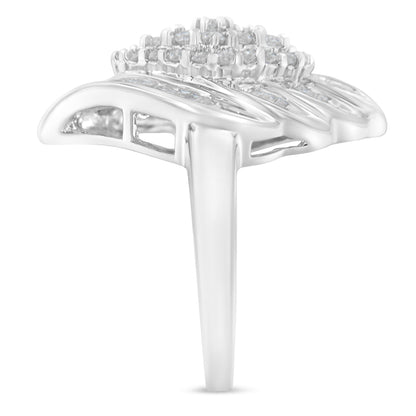 .925 Sterling Silver Â¾ Cttw Round and Baguette Cut Diamond Stair-Stepped Cluster Waterfall Cocktail Ring (I-J Color, I2-I3 Clarity) - Size 6 by Bids.com