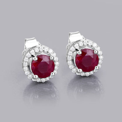 1.22 Carat Genuine Ruby and White Diamond 14K White Gold Earrings by Bids.com