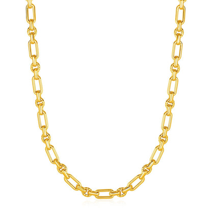 Rounded Rectangular Link Necklace with Textured Round Links in 14k Yellow Gold by Bids.com