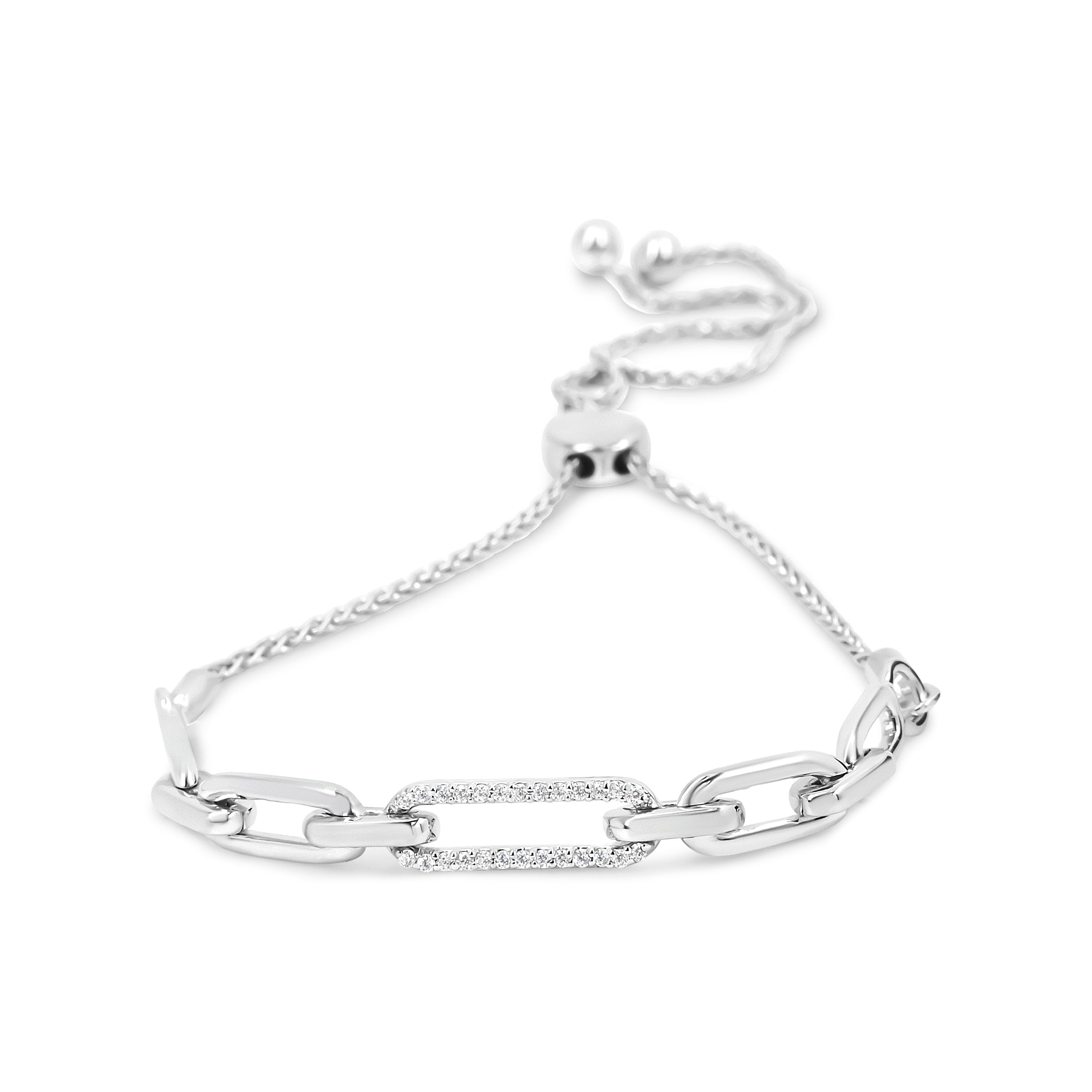 .925 Sterling Silver 1/10 Cttw Diamond Paperclip Link Adjustable Bolo Bracelet (I-J Color, I2-I3 Clarity) by Bids.com