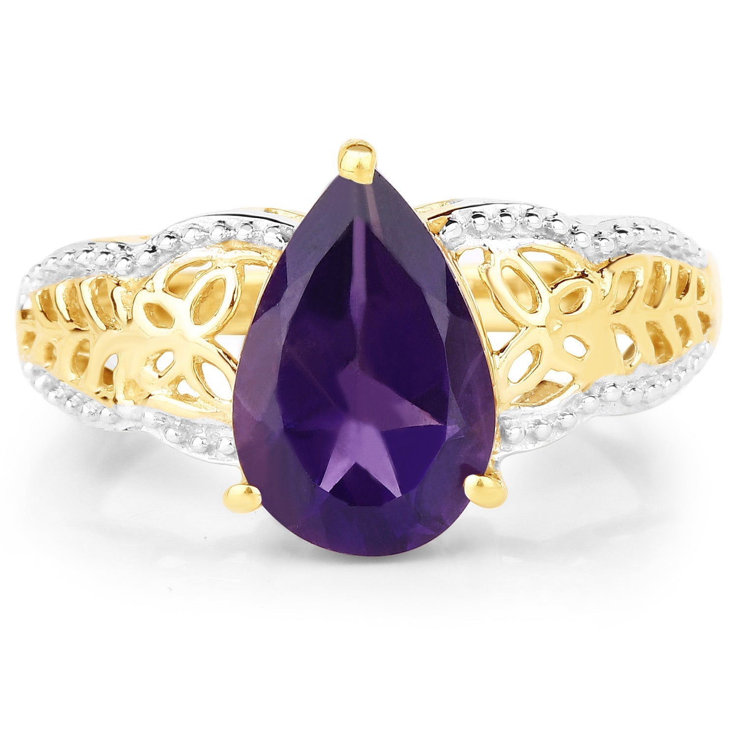 14K Yellow Gold Plated 2.50 Carat Genuine Amethyst .925 Sterling Silver Ring  DestGlow