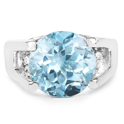7.21 Carat Genuine Blue Topaz and White Cubic Zirconia .925 Sterling Silver Ring by Bids.com