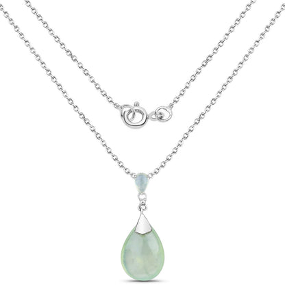 11.92 Carat Genuine Prehnite .925 Sterling Silver Pendant  DestGlow