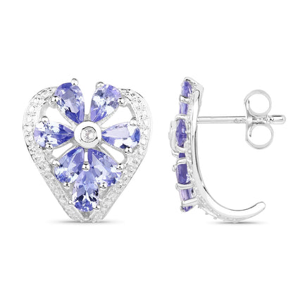 2.97 Carat Genuine Tanzanite &amp; White Topaz .925 Sterling Silver Earrings  DestGlow
