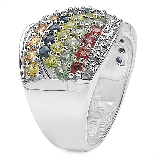 3.07 Carat Genuine Multi Sapphire .925 Sterling Silver Ring by Bids.com