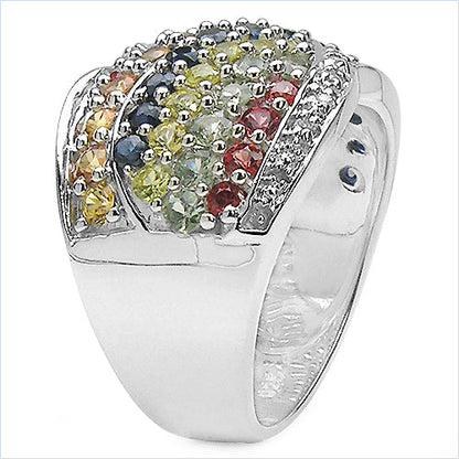 3.07 Carat Genuine Multi Sapphire .925 Sterling Silver Ring by Bids.com
