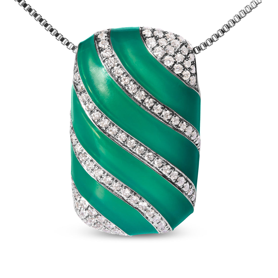 .925 Sterling Silver Turquoise Enamel and 1/2 Cttw Diamond Block 18" Pendant Necklace (F-G Color, VS1-VS2 Clarity) - DestGlow