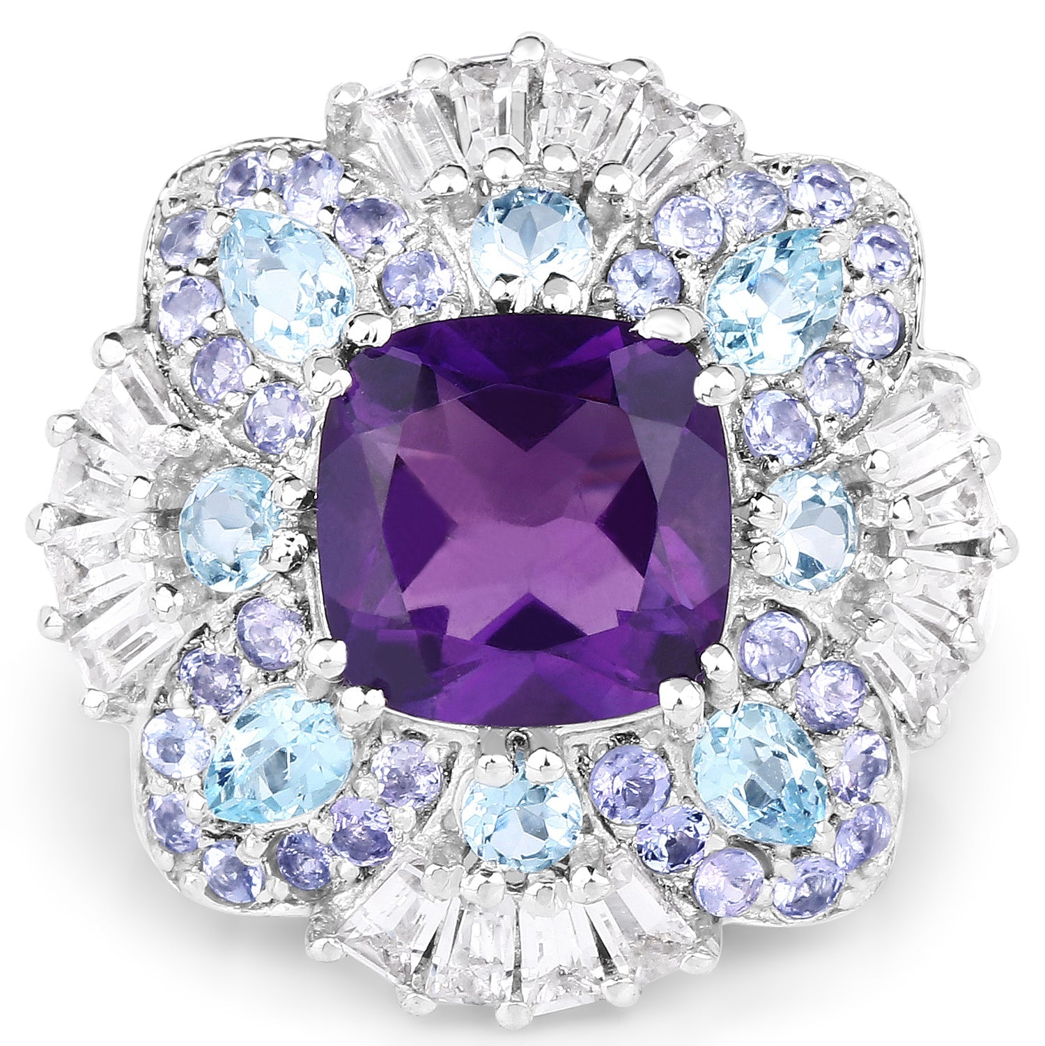 8.38 Carat Genuine Multi Stones .925 Sterling Silver Ring by Bids.com