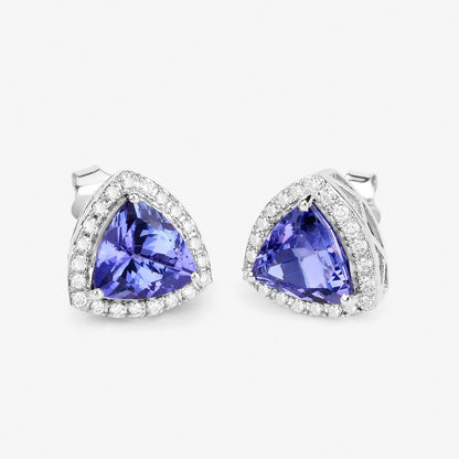 3.82 Carat Genuine Tanzanite and White Diamond 14K White Gold Earrings by Bids.com