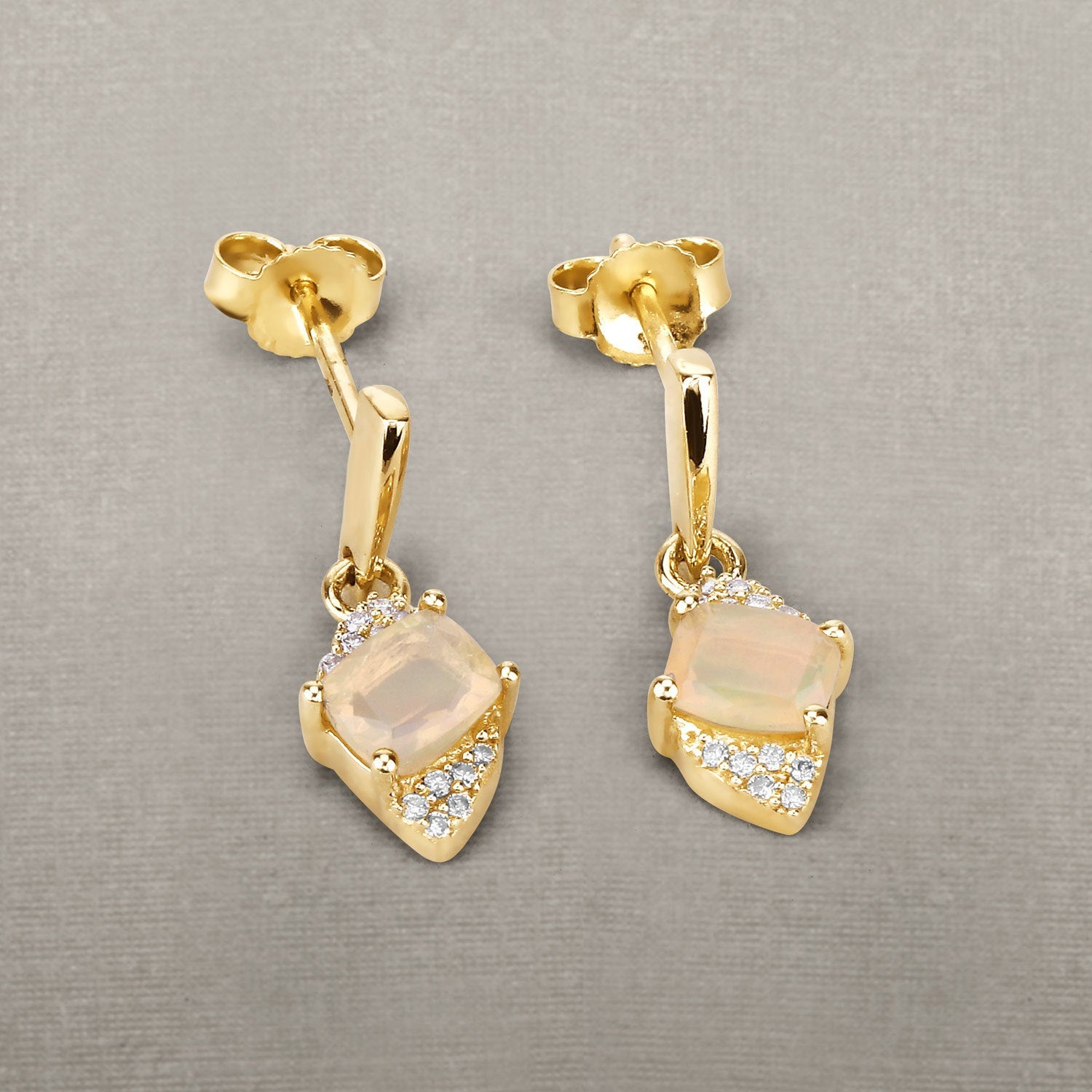 0.57 Carat Genuine Ethiopian Opal and White Diamond 14K Yellow Gold Earrings by Bids.com