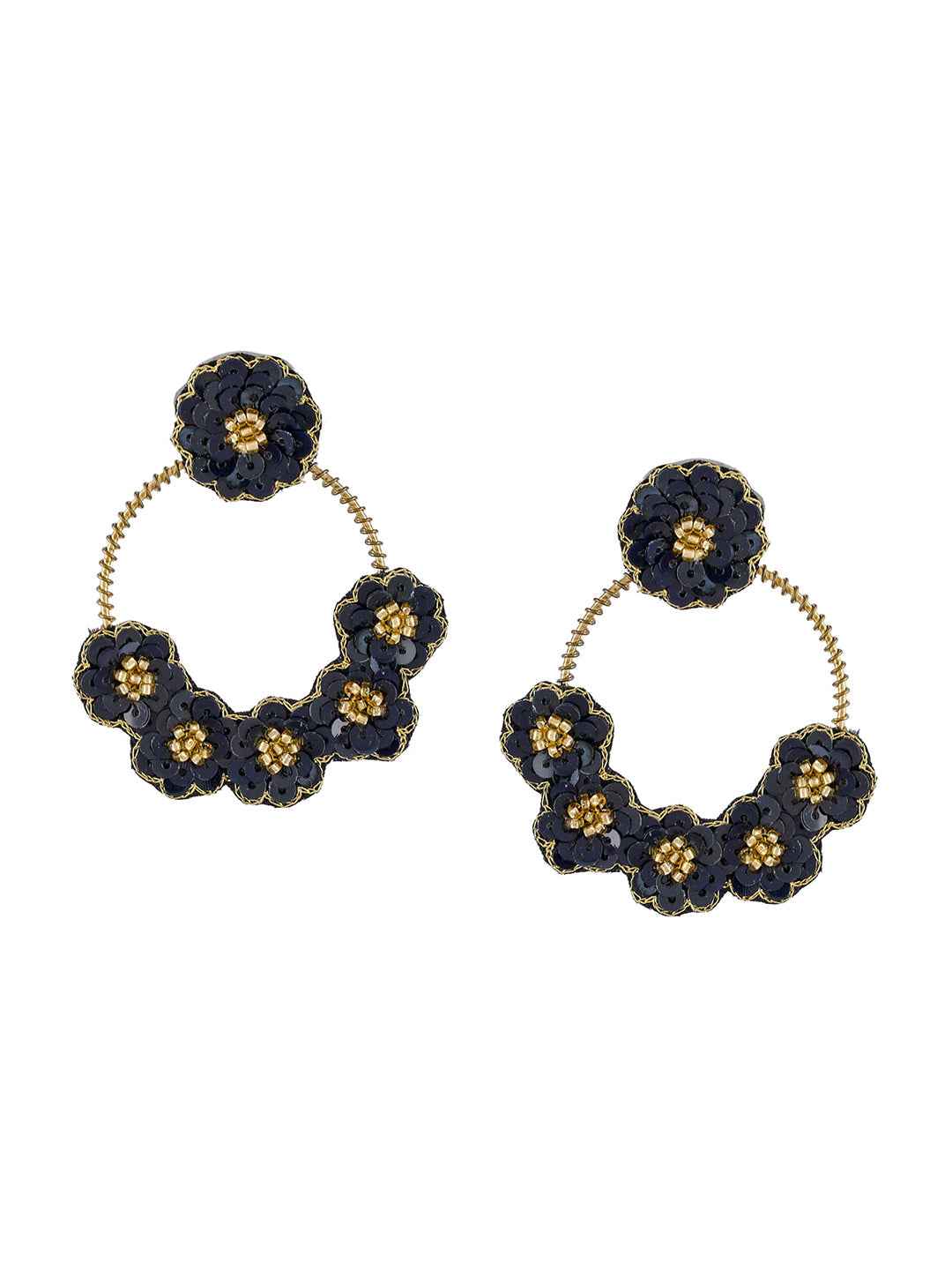 Shoshaa Black Floral Drop Earrings