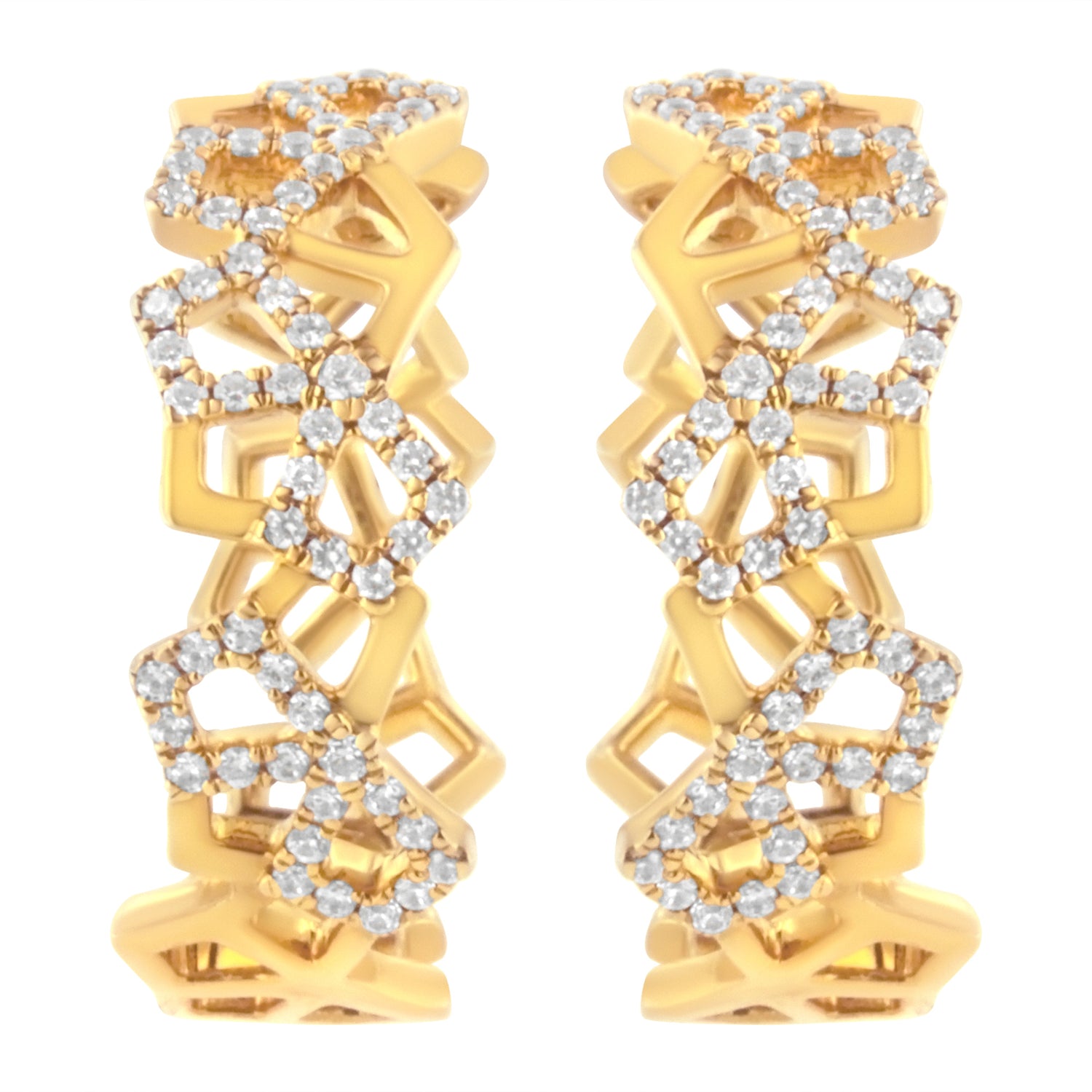 14K Yellow Gold 3/4 Cttw Diamond Honeycomb Hoop Earrings (G-H Color, SI1-SI2 Clarity) - 24MM by Bids.com