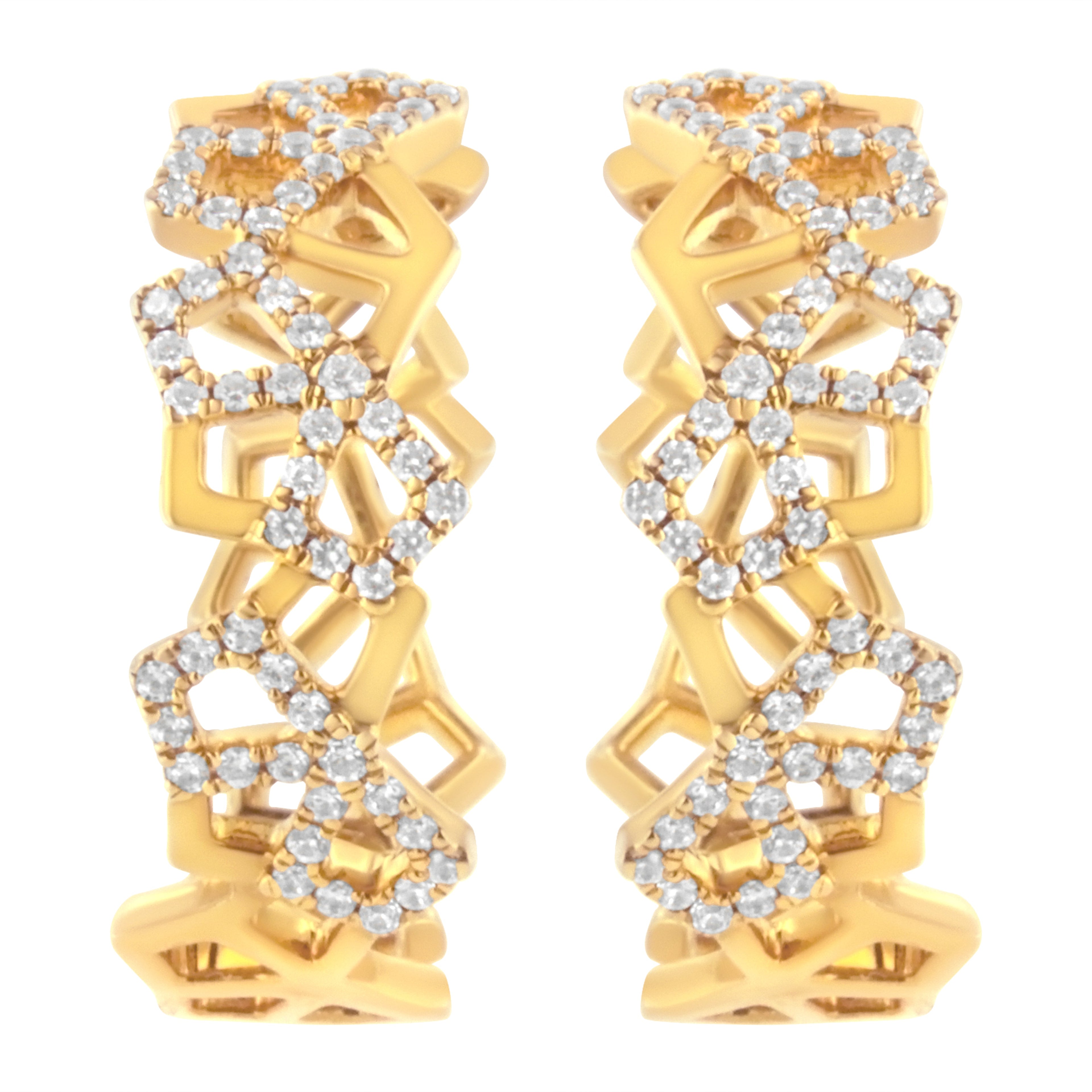 14K Yellow Gold 3/4 Cttw Diamond Honeycomb Hoop Earrings (G-H Color, SI1-SI2 Clarity) - 24MM by Bids.com