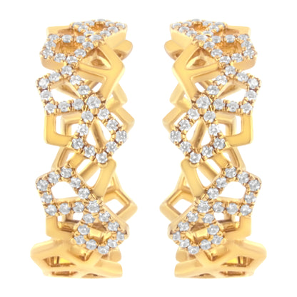 14K Yellow Gold 3/4 Cttw Diamond Honeycomb Hoop Earrings (G-H Color, SI1-SI2 Clarity) - 24MM by Bids.com