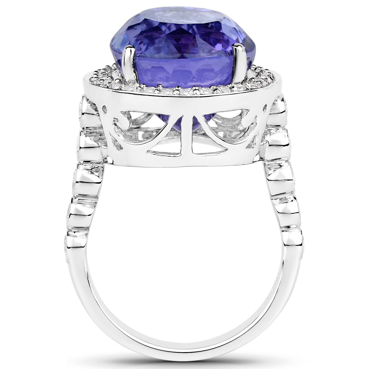 18.50 Carat Genuine Tanzanite and White Diamond 18K White Gold Ring by Bids.com