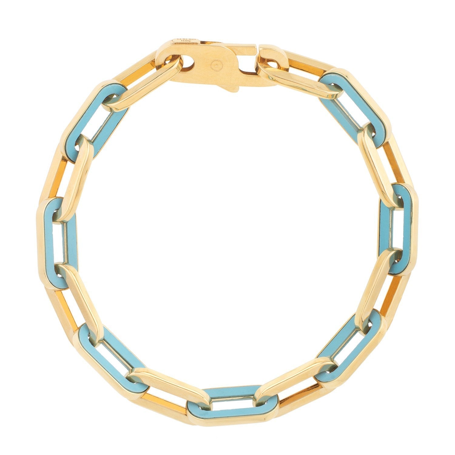 14k Yellow Gold Turquoise Paperclip Gem Link Bracelet (7.00 mm) by Bids.com