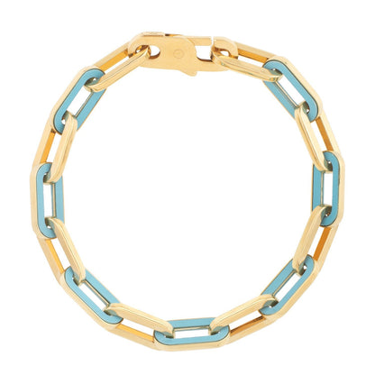14k Yellow Gold Turquoise Paperclip Gem Link Bracelet (7.00 mm) by Bids.com
