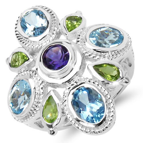5.13 Carat Genuine Amethyst , Blue Topaz &amp; Peridot .925 Sterling Silver Ring by Bids.com