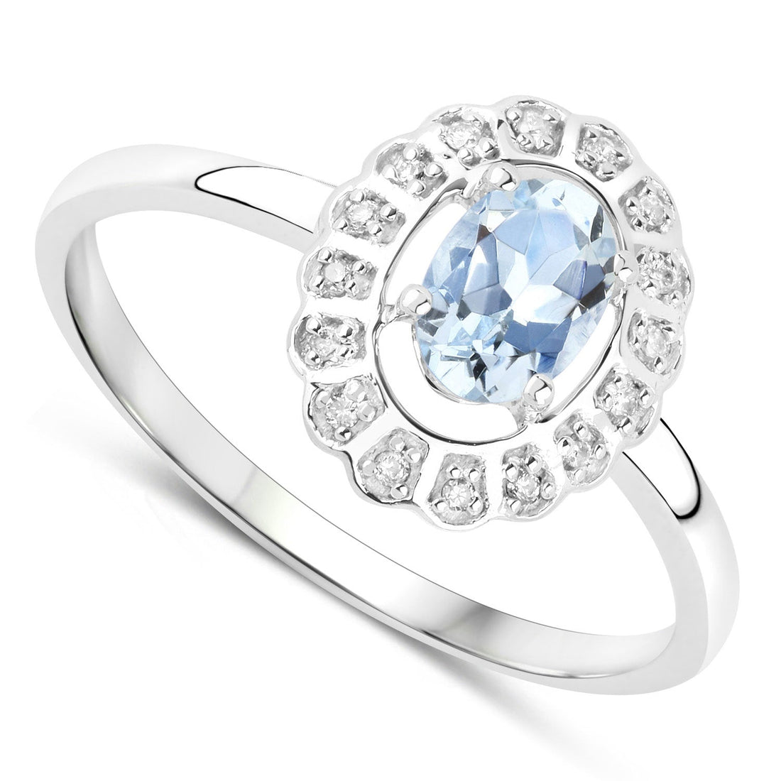 0.44 Carat Genuine Aquamarine and White Diamond 14K White Gold Ring by Bids.com