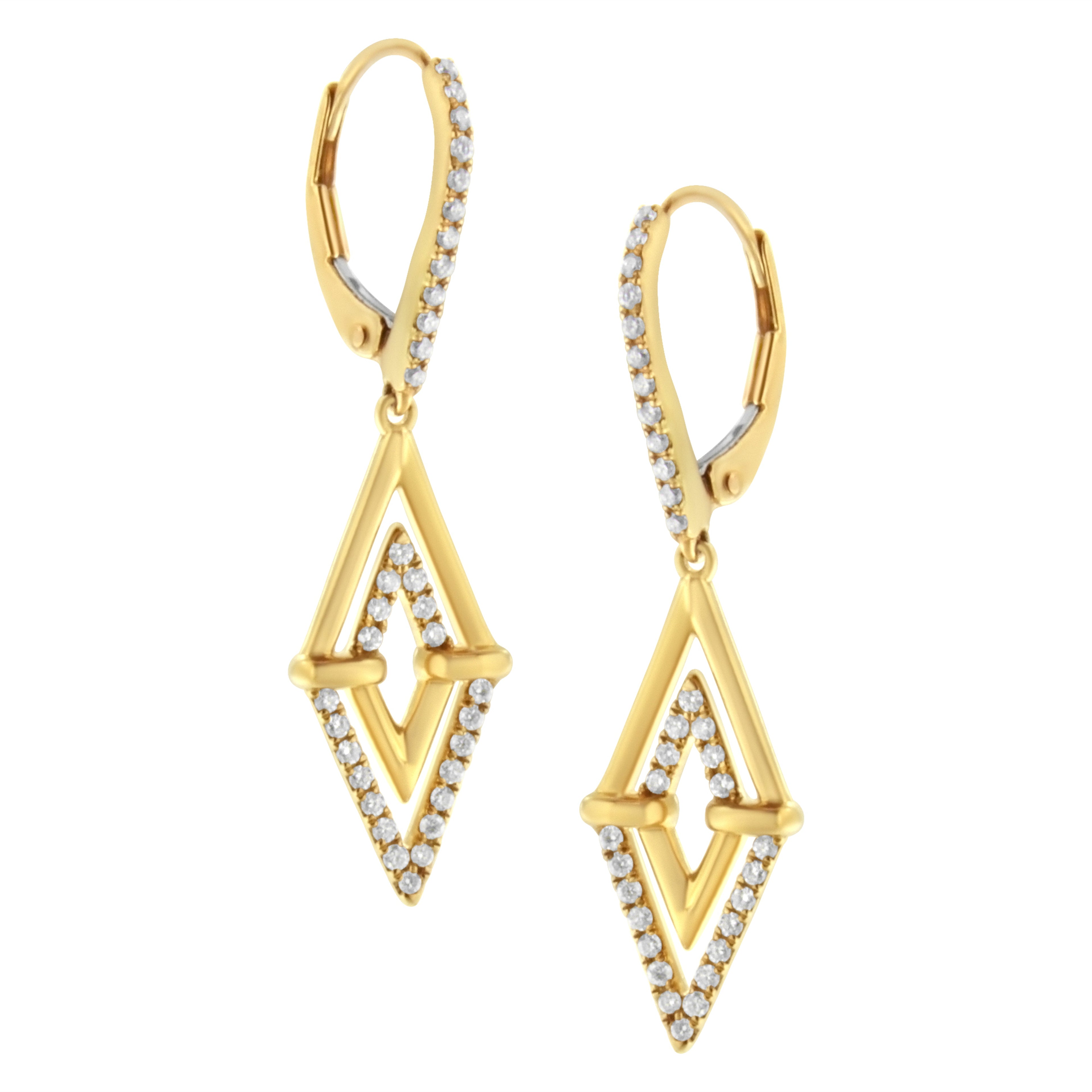 14K Yellow Gold 3/8 Cttw Double Triangle Drop and Dangle Diamond Earrings (G-H Color, SI1-SI2 Clarity) by Bids.com