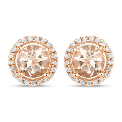 0.93 Carat Genuine Morganite and White Diamond 14K Rose Gold Earrings by Bids.com