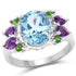 4.00 Carat Genuine Swiss Blue Topaz, Chrome Diopside & Amethyst .925 Sterling Silver Ring  DestGlow